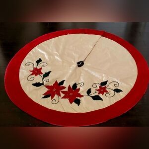 Christmas Large Tree Skirt Sequins Sateen Polyester Velour Poinsettias